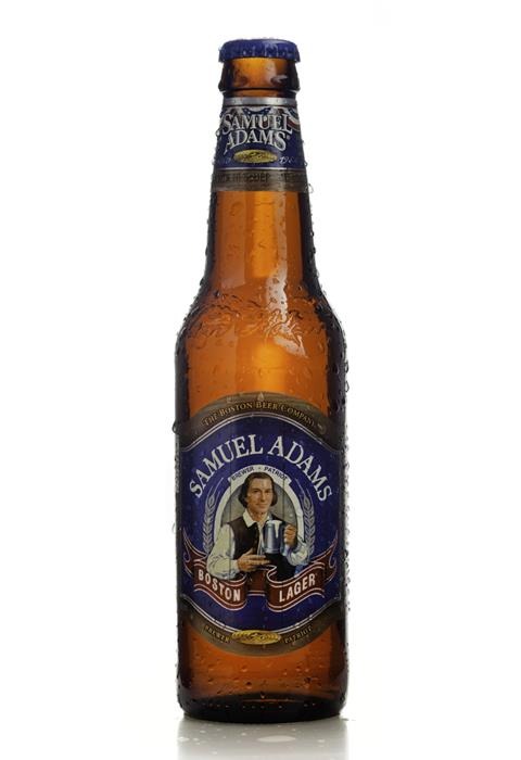 A bottle of Samuel Adams Boston Lager beer