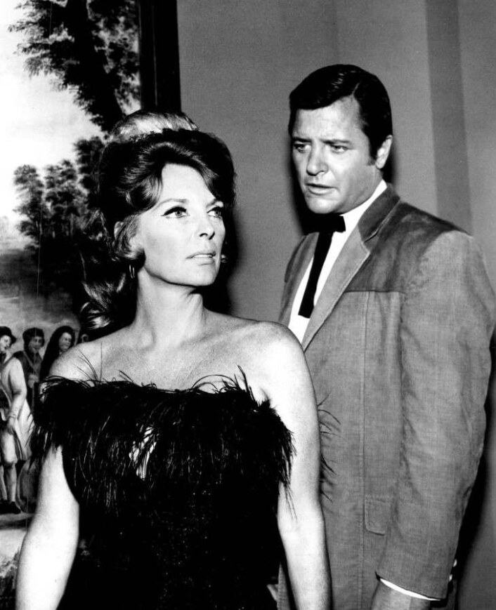 Richard Long as Jarrod Barkley and guest star Julie London from the television program The Big Valley