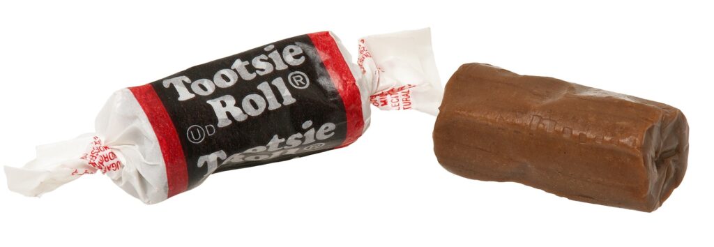 image of Tootsie Rolls with a white background