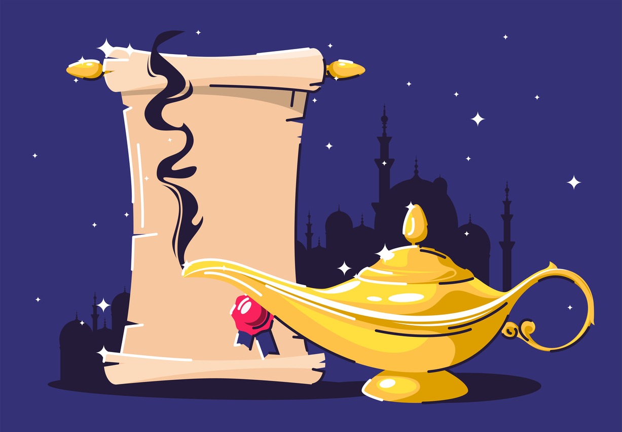cartoon-style illustration of the magical lamp