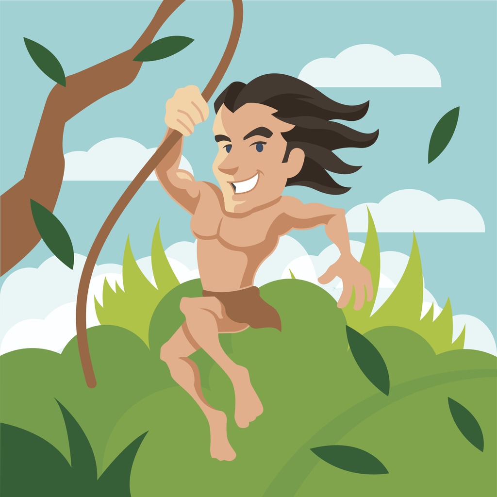Tarzan swinging on a vine