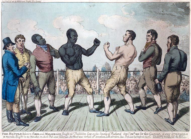 Tom Molineaux (left) vs Tom Cribb in a re-match for the heavyweight championship of England, 1811.