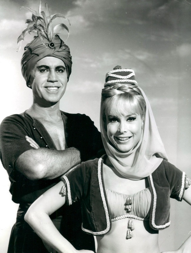 Barbara Eden as Jeannie and Michael Ansara as the Blue Djinn