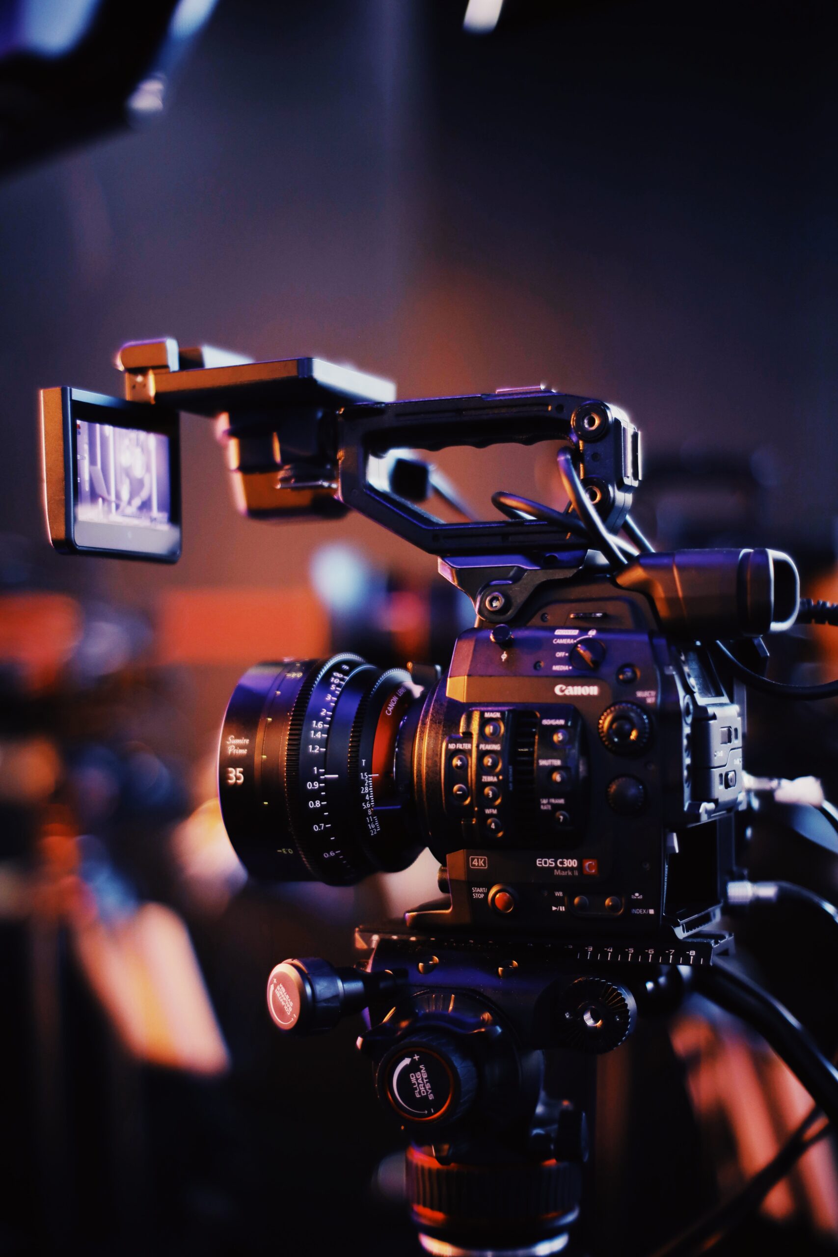 A professional filming camera