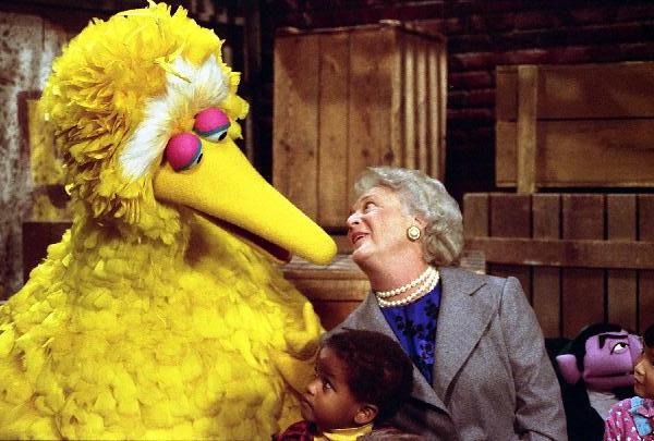 Big bird with First Lady Barbara Bush