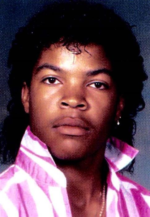 Hip-hop artist and actor Ice Cube wearing a Jheri curl hairstyle, 1987