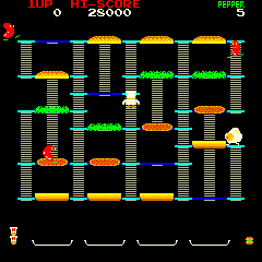 Screenshot of Data East’s arcade version of BurgerTime