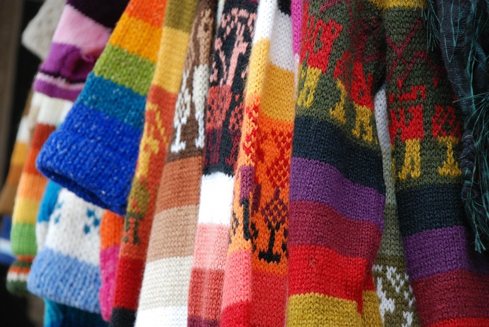 Ugly, colorful sweaters on display