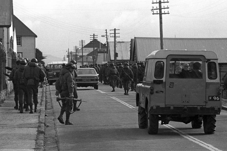Argentine soldiers in Stanley during Operation Rosario, Falklands War