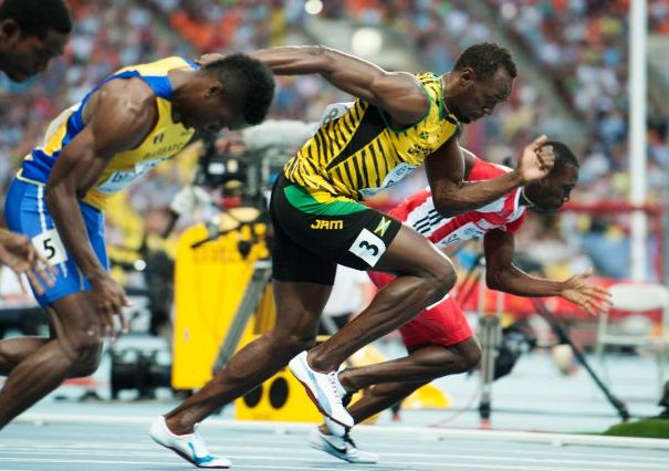 Bolt running the 2013 World 100m heats