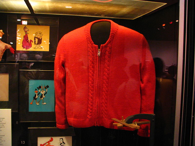 One of Rogers's Sweaters is displayed in the Smithsonian