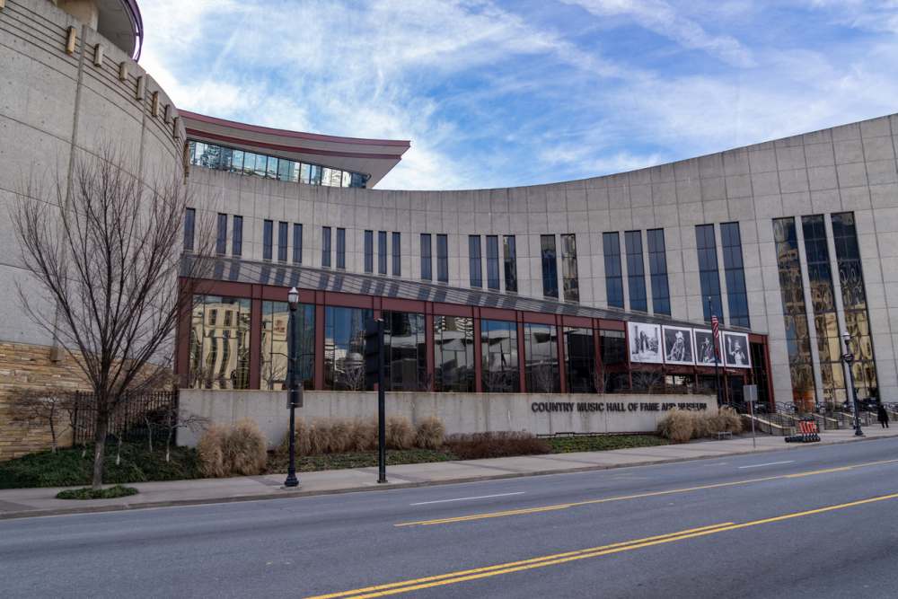 Exterior of the Country Music Hall of Fame and Museum in the lower Broadway area of downtown Nashville, Tennessee