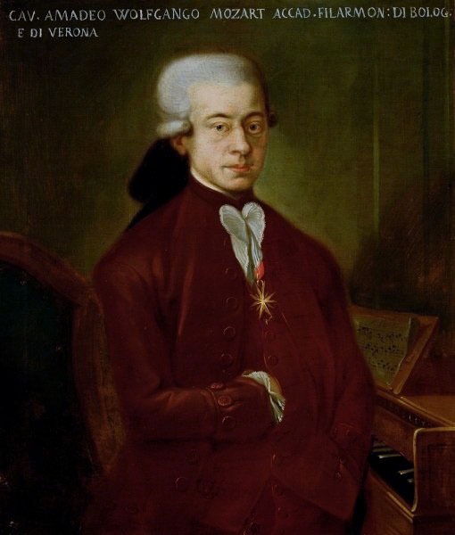 A painting of Mozart in a red coat image
