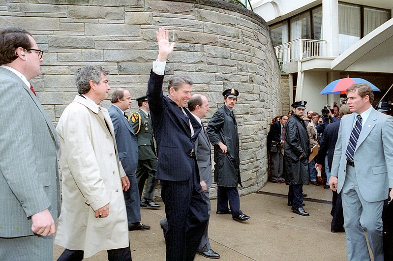 President Reagan waving, moments before he was shot
