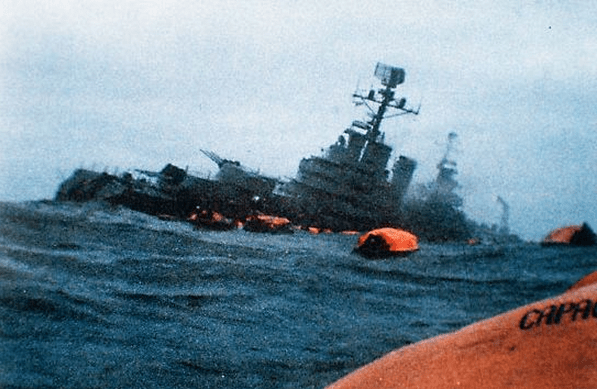 a ship sinking during the war in the Falklands