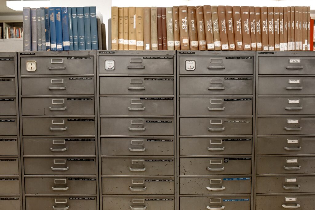 Gray steel file cabinets image