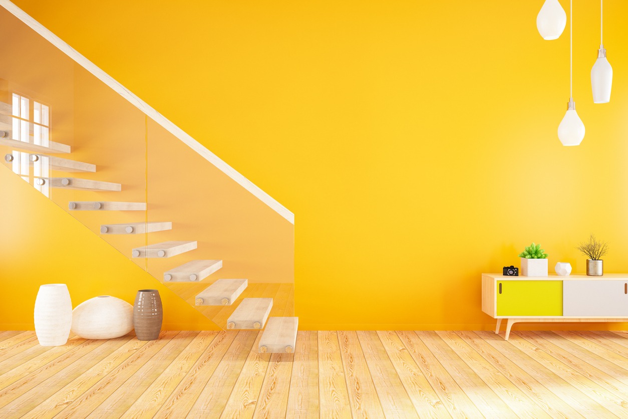 Empty Modern Orange Interior with Stairs