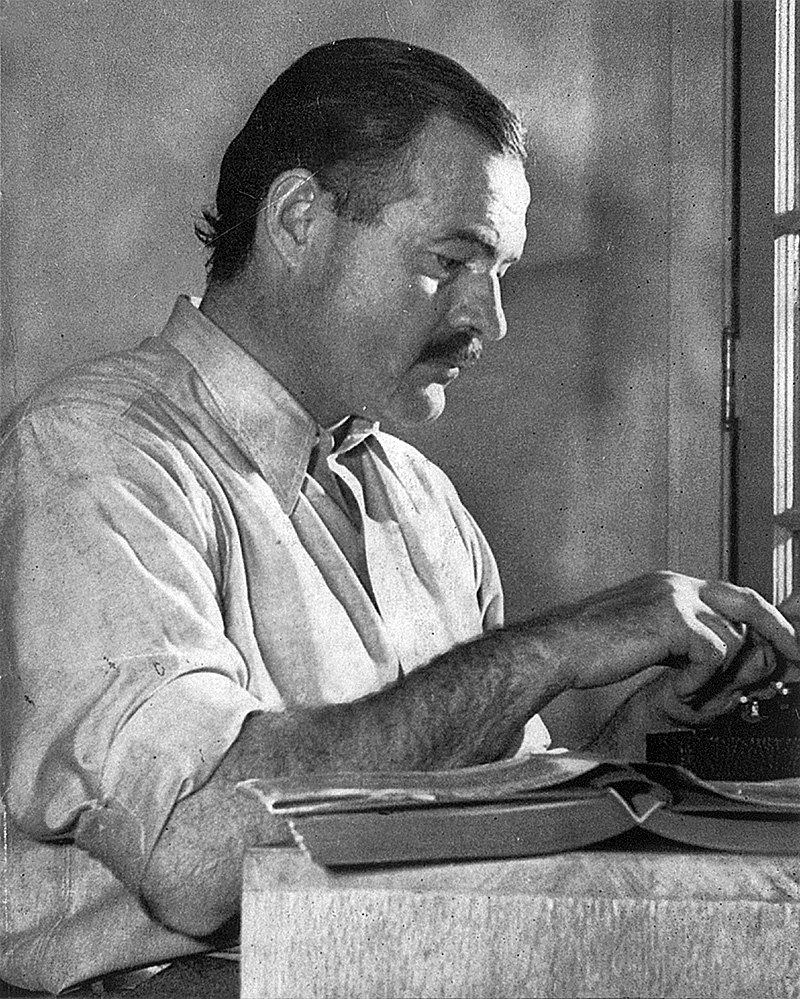 Hemingway working on his book For Whom the Bell Tolls at the Sun Valley Lodge, Idaho, in December 1939