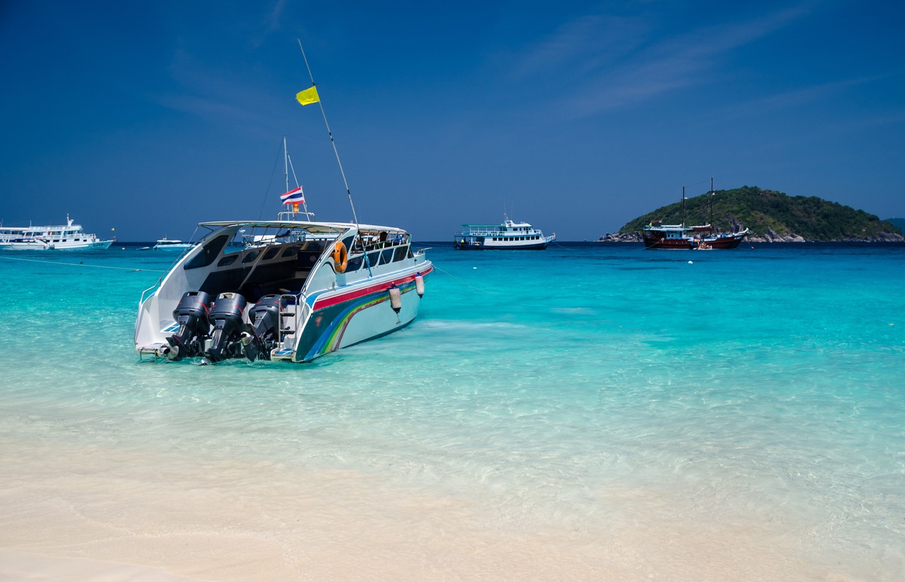 Speed boat anchored on the sea, Andaman, Thailand