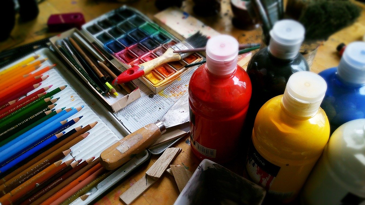 art materials on a table
