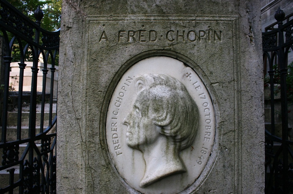 Chopin's grave at Pere Lachaise cemetery in Paris, France