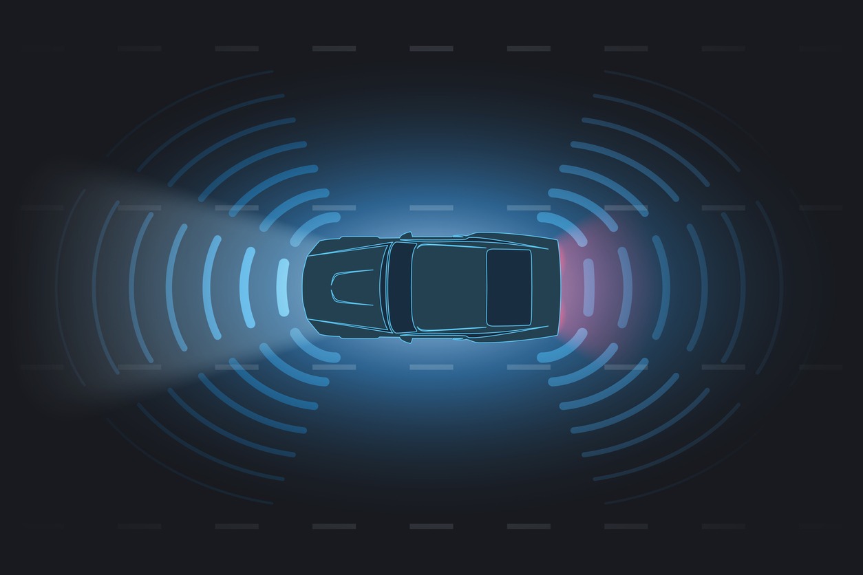 Smart car scan on the road in vector