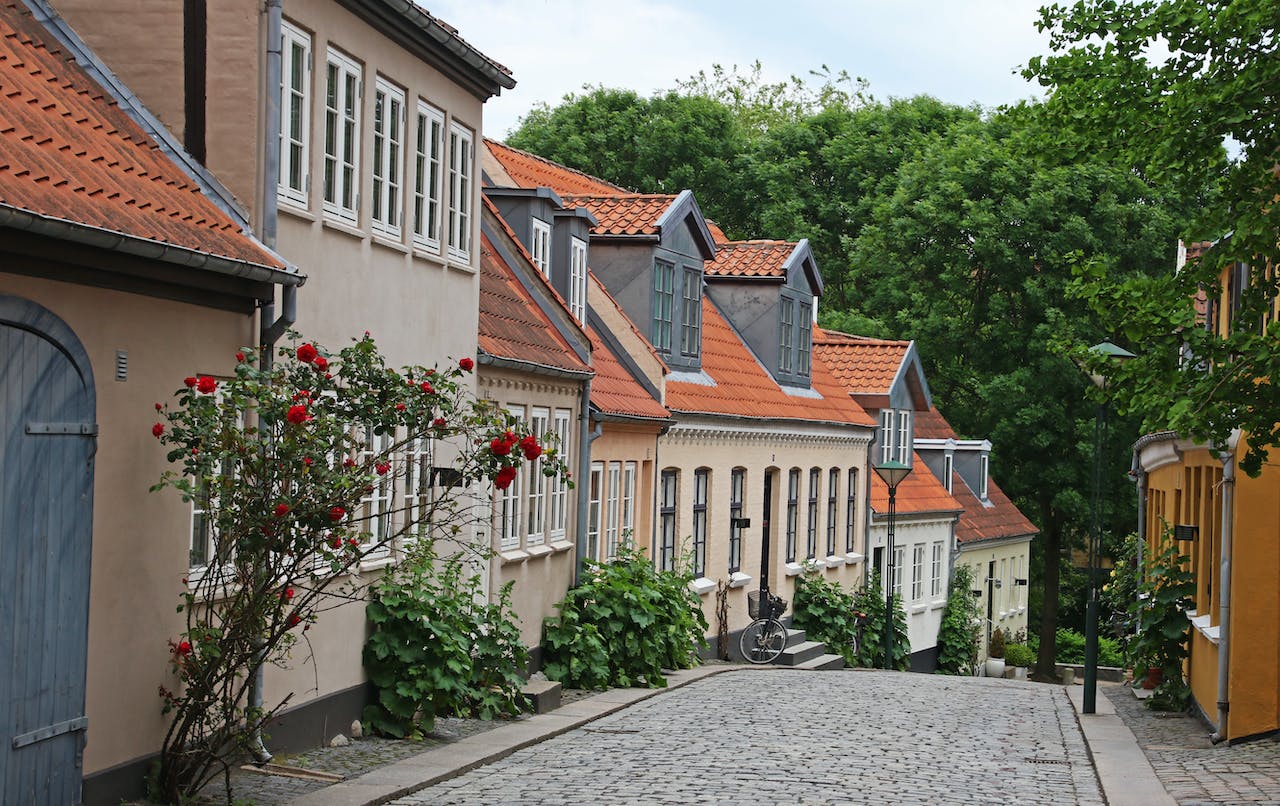 beige and brown-painted houses