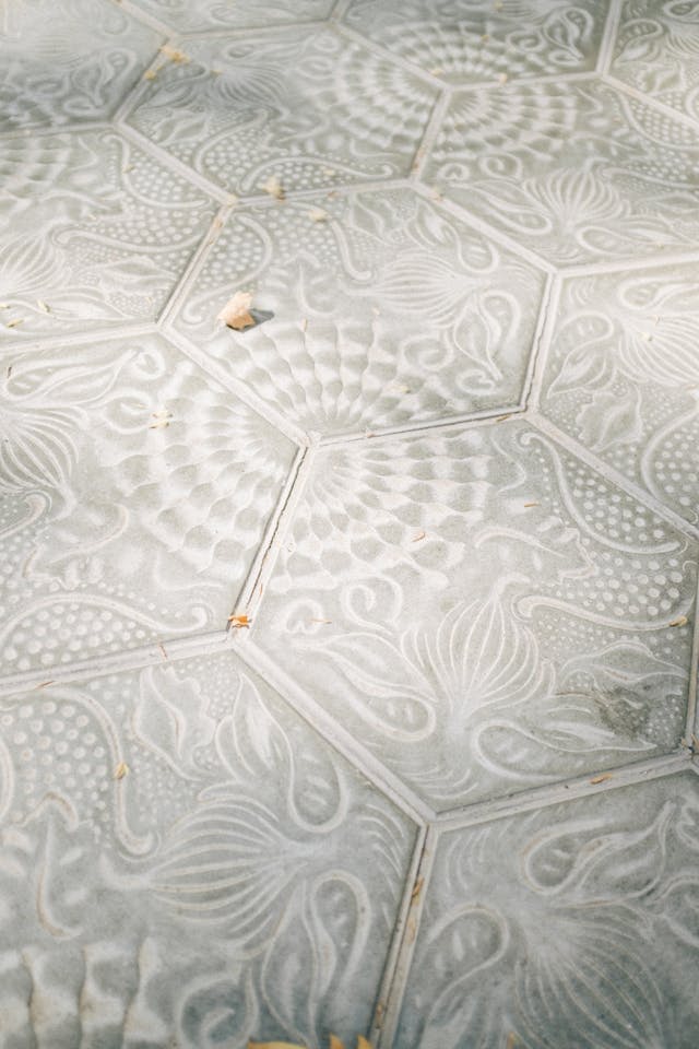 hexagon tiles with floral details