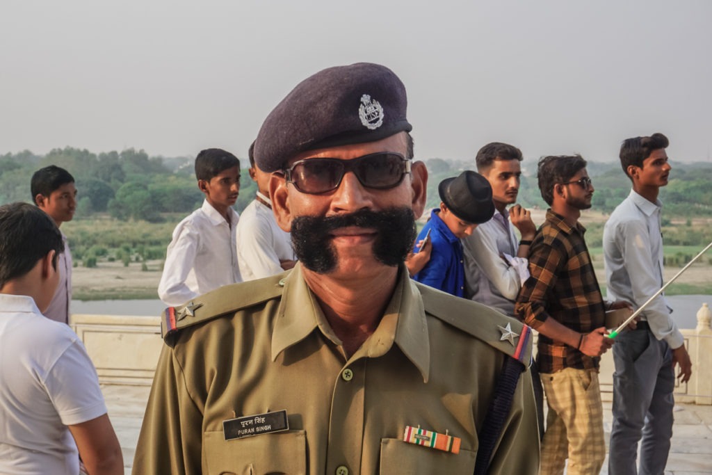 close up mustachioed-policeman in India