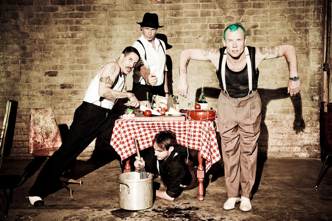 The band Red Hot Chili Peppers on a photoshoot