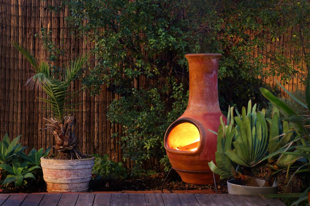 A chiminea in the garden