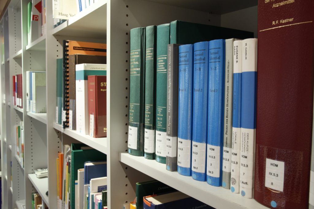 Science books on Library Shelves