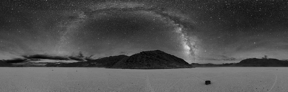 Milky Way’s panorama with the tracks of sailing stones below- Notice the stone on the right side.