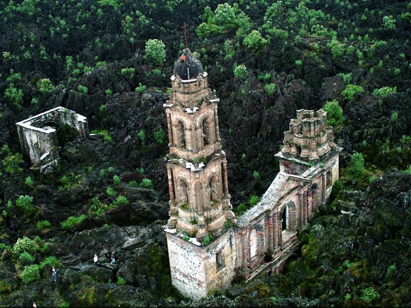The lava-engulfed ruins of Paricutin cathedral