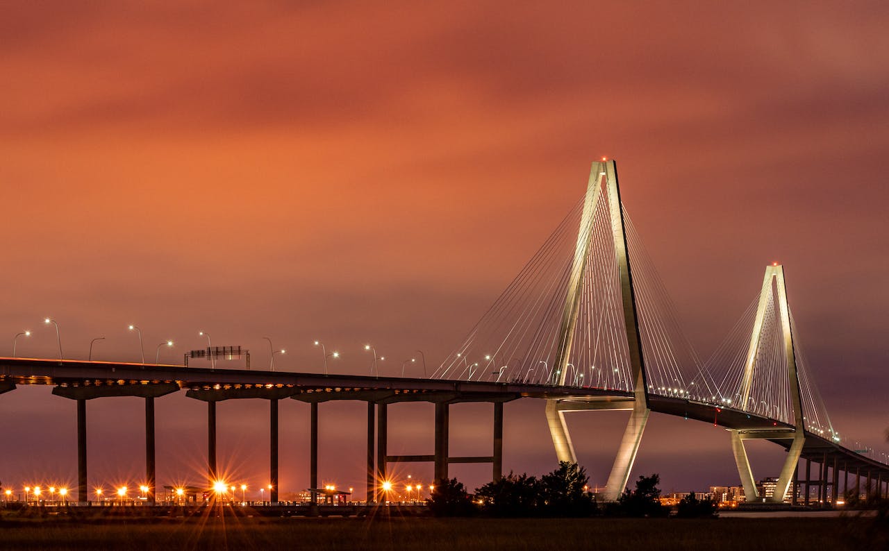 Arthur Ravenel Jr. Bridge in South Carolina at Sunset