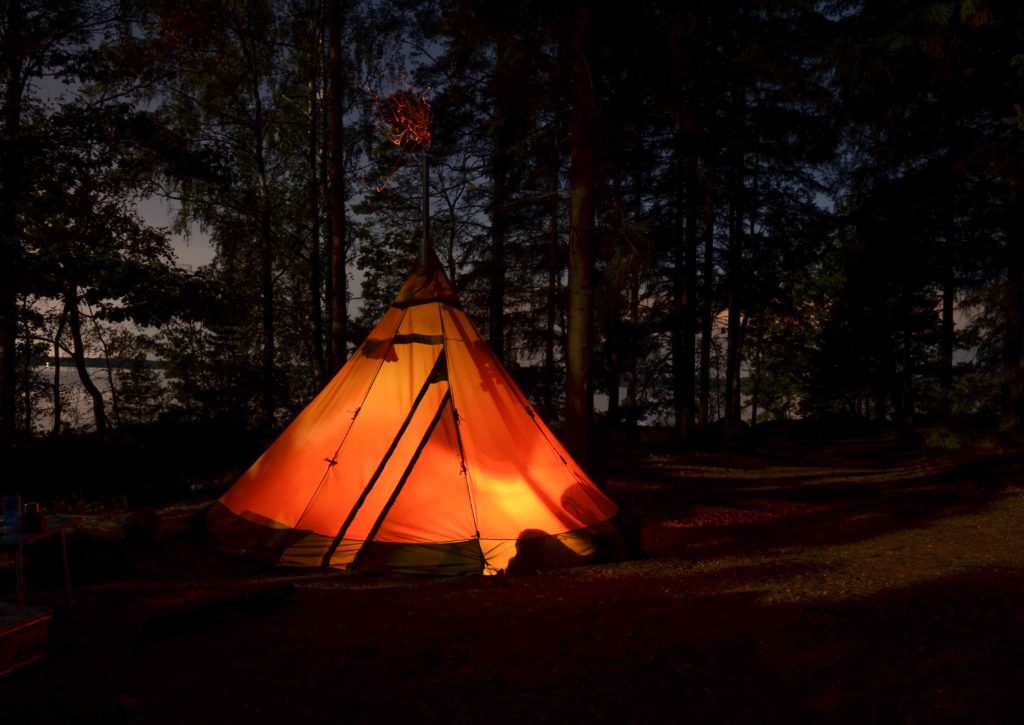 Canvas tent at night