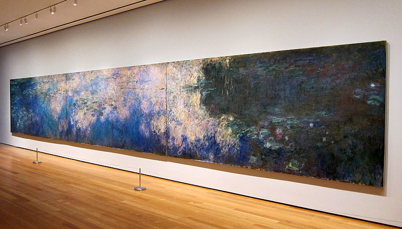Claude Monet, Reflections of Clouds on the Water-Lily Pond, c. 1920, 200 × 1276 cm (78.74 × 502.36 in), oil on canvas, Museum of Modern Art, New York City