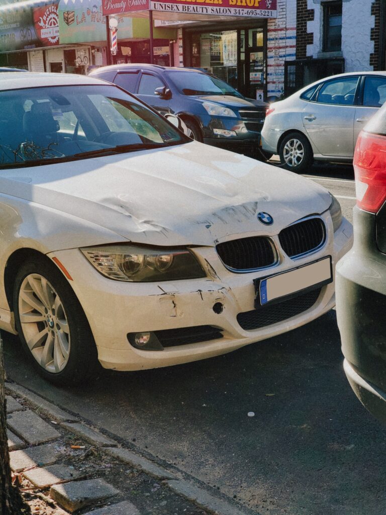 damaged front of a white car image