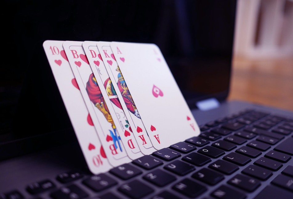playing cards on a laptop