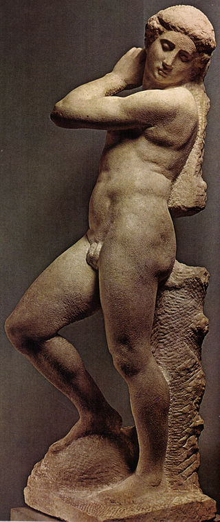 незаконченная мраморная статуя обнаженного мужчины