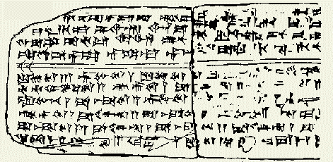 a drawing of one side of the tablet on which the Hymn to Nikkal is inscribed