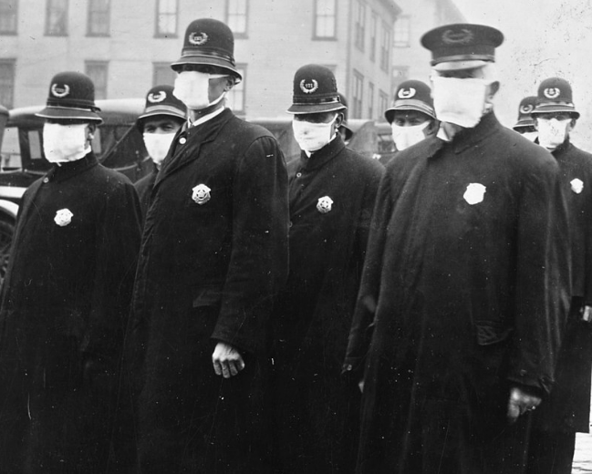 Image showing Seattle police officers wearing white cloth face masks during the Spanish flu pandemic