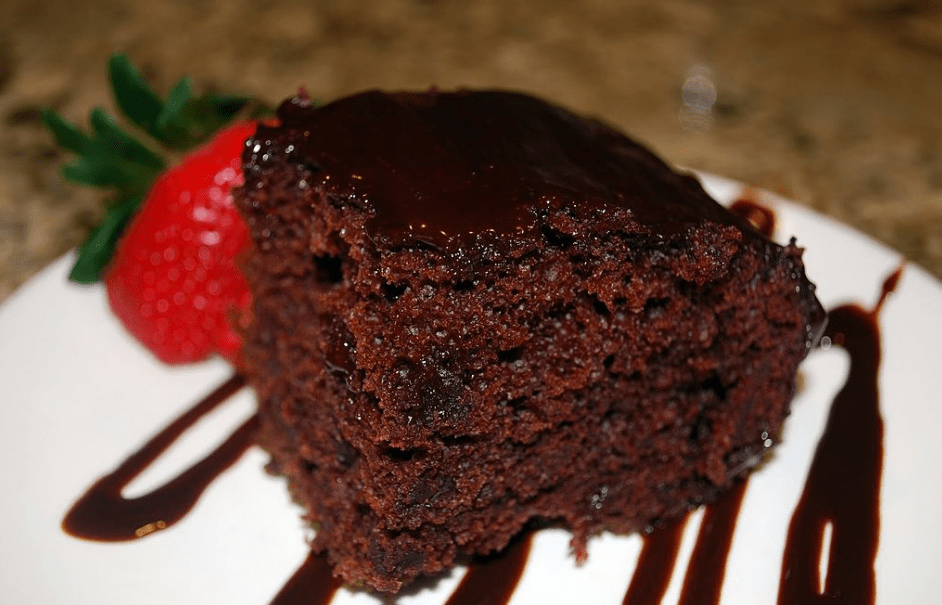 chocolate wacky cake with strawberry