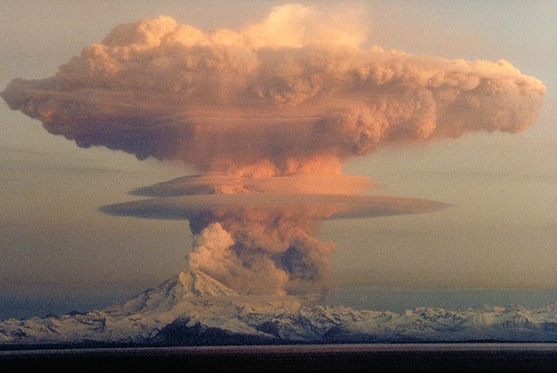 column rising over Redoubt Volcano in Alaska. 