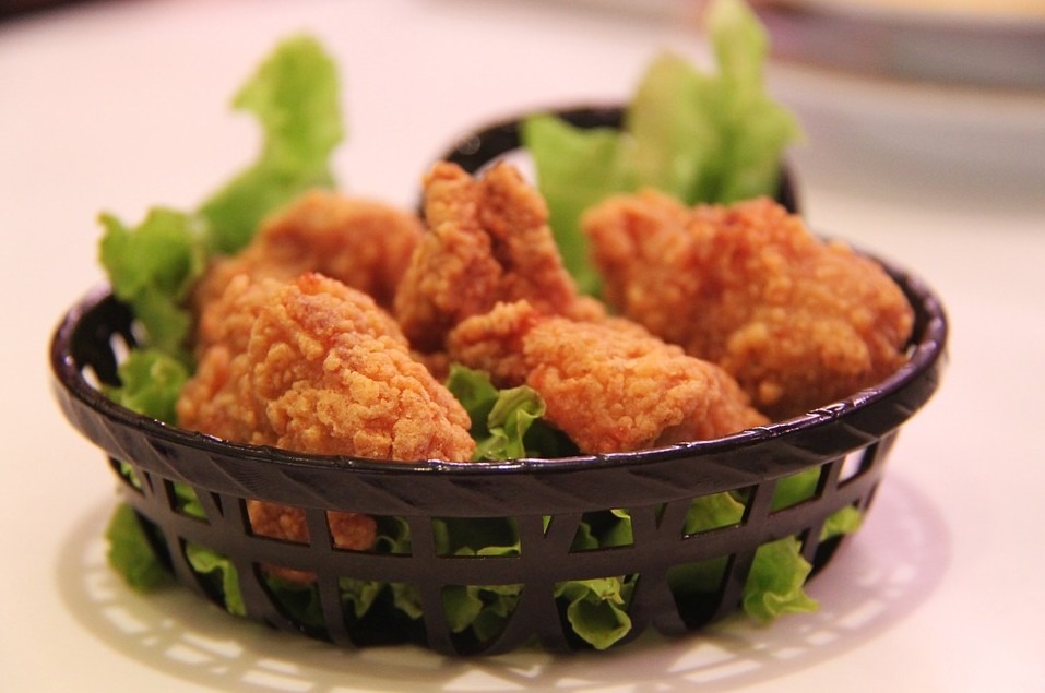 fried chicken on a bed of lettuce