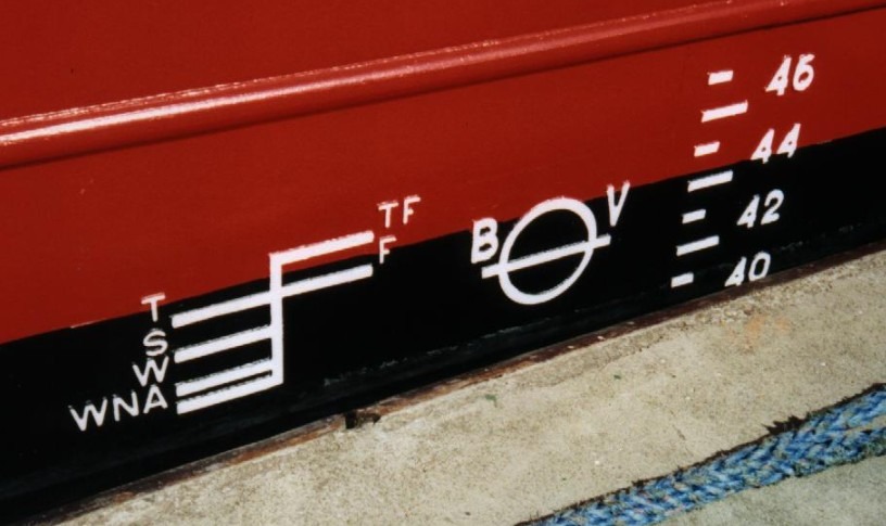 load line markings on a red-and-black cereal carrier