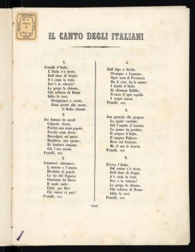 1860 copy of the Italian national anthem