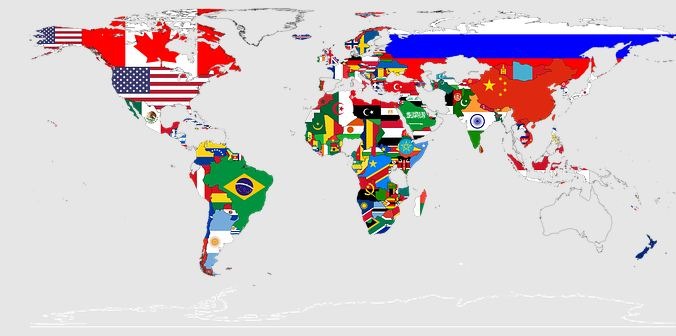 A map of the world with flags