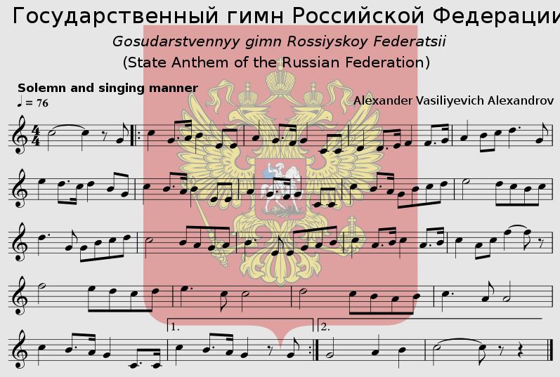 A musical score of the Russian national anthem