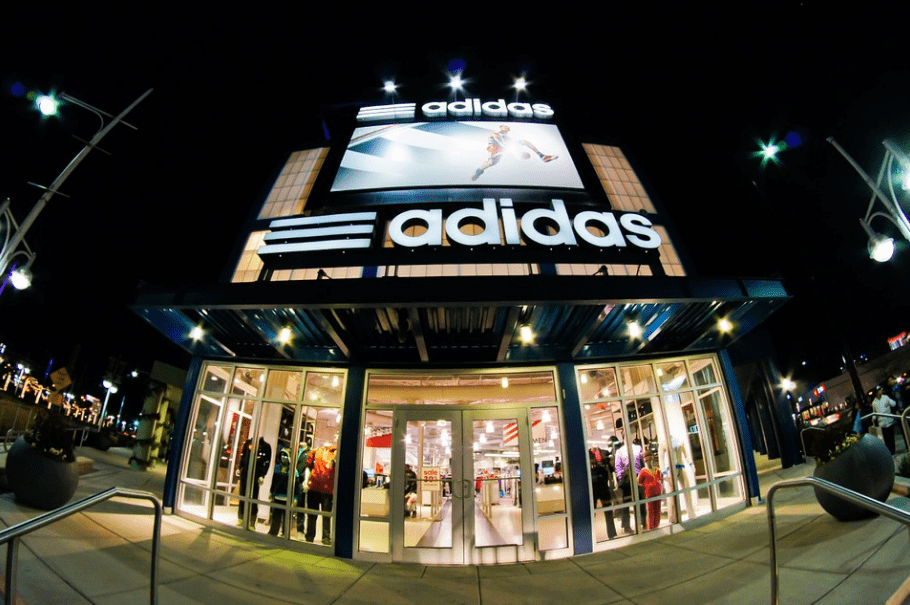 A wide-angle shot of an adidas store